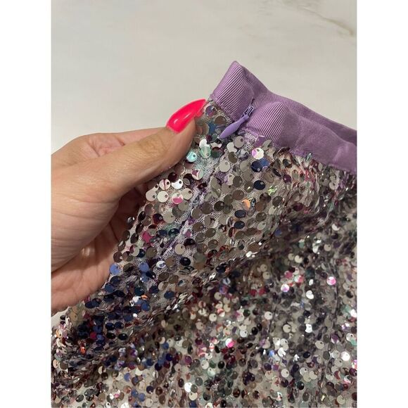 J. CREW SILVER LAVENDAR PURPLE  SEQUIN FAUX WRAP MINI SKIRT SIZE 4 - Picture 6 of 7